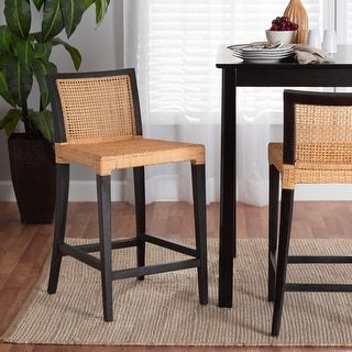 Ergonomic Footrest, Rattan Counter Stools, Short Stools, Solid Mahogany, Mahogany Wood, Modern Bohemian, Counter Stool, Kitchen Dining Furniture, Brown Wood