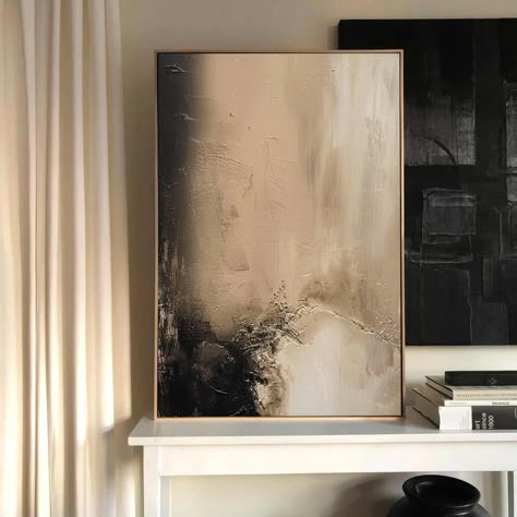 Beige Abstract Art, Beige Brown Painting, Beige Oil Painting, Beige And Black Artwork, Brown And Black Abstract Art, Black And Beige Abstract Painting, Wabi Sabi Painting, Minimalist Wall Decor, Quality Work