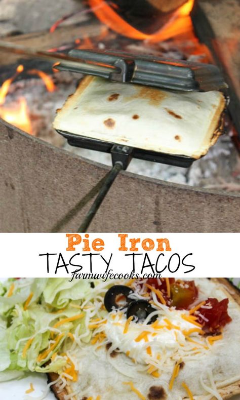 Pie Iron Tacos, Pie Iron Cooking, Camp Foods, Glamping Recipes, Pie Irons, Rv Food, Rv Meals, Rv Recipes, Easy Campfire Meals