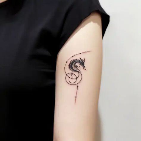 The Arm With Tiny Dragon Tattoo Single Line Dragon Tattoo, Dragon Tattoo Neck, Tiny Dragon Tattoo, Dragon Tattoo Simple, Baby Dragon Tattoos, Celtic Dragon Tattoos, Dragon Tattoo Ideas, Small Dragon Tattoos, On Tattoo