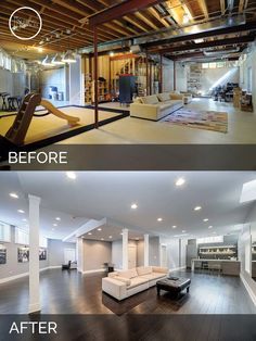 Before and After Basement Remodeling - Sebring Services Basement Home Theater, Basement Designs, Basement Gym, Basement Redo, Bar Plans, Home Basement, Basement Inspiration, Diy Basement, Basement Floor