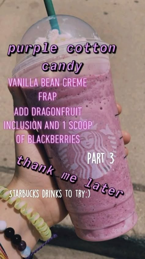 Starbucks Kids Drinks, Starbucks Birthday Drink, Starbucks Purple Drink, Purple Cotton Candy, Starbucks Drink Menu, Starbucks Secret Menu Recipes, Cold Starbucks Drinks, Starbucks Drinks Diy, Secret Starbucks Recipes