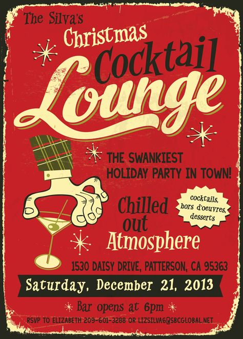 Swanky Christmas Cocktail Party! www.etsy.com/shop/TheHoneyBeePress 1950s Holiday Party, Swanky Christmas Party, Company Christmas Party Ideas, Vintage Christmas Party Invitations, Cocktail Party Invitations, Retro Christmas Party, Creative Moodboard, 50s Christmas, Vintage Christmas Party