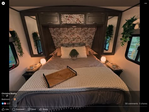 Rv Camper Bedroom Ideas, Rv Interior Decorating Ideas, Trailer Bedroom, Small Travel Trailer Remodel, Camper Bedroom, Small Camper Interior, Small Travel Trailer, Rv Interior Design, Rv Interior Remodel