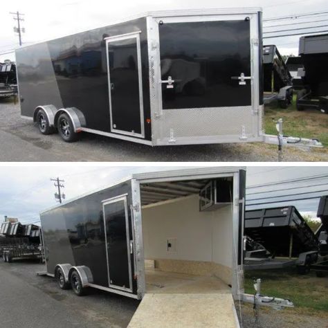 Black and Silver Snowmobile. Tips for choosing a snowmobile trailer. Snowmobile Trailer Ideas Enclosed, Snowmobile Trailers, Trailer Diy, Aluminum Trailer, Trailer Interior, Enclosed Trailers, Best Trailers, Dream Business, 5th Wheels