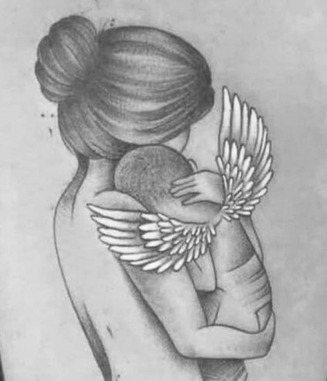 Angel Baby Drawing, Mother And Baby Tattoo, Angel Baby Quotes, Baby Memorial Tattoos, Baby Remembrance, Baby Angel Tattoo, Baby Angel Wings, Angel Wings Drawing, Angel Silhouette