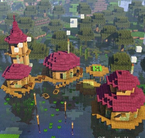 Minecraft Swamp Build Ideas, Minecraft Houses Swamp, Minecraft Whimsigoth, Moss Roof Minecraft, Minecraft Swamp House Ideas, Swamp Minecraft Builds, Minecraft Swamp Ideas, Swamp Minecraft House, Minecraft Swamp Village