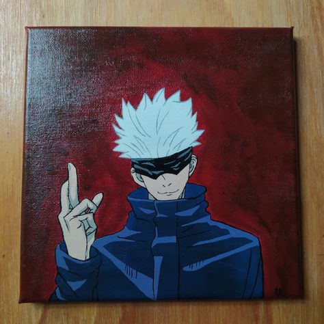 20x20cm Acrylic painting Gojo Canvas Painting, Anime Painting Acrylic Canvas, Anime Painting Acrylic, Anime Acrylic, Anime Painting, Drawing Manga, Diy Abstract Canvas Art, Sip N Paint, Drawings Simple