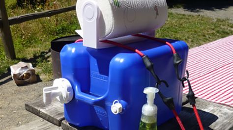 Hand-washing station Camping Hand Washing Station, Washing Station, Camping Safety, Dry Camping, Hand Washing Station, Camping Cot, Water Carrier, Camping Checklist, Camping Supplies