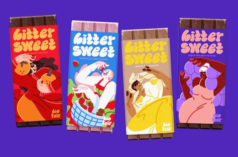 I'm a total sweet tooth, and I absolutely adore working on package design. So it hit me – why not create my very own chocolate brand? Introducing, Bitter Sweet! Because let's face it, life can be a bit bitter sometimes, so why not add a little sweetness t… Fruit Juice Brands, Pizza Box Design, Chocolate Bar Design, Bar Packaging, Graphic Design Cv, Chocolate Packaging Design, Tea Illustration, Juice Branding, Cosmetic Packaging Design