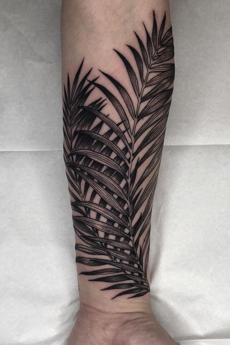 Palm Leaf Tattoo, Mens Face Tattoos, Black Grey Tattoo, Polish Tattoos, Stunning Tattoos, Nature Tattoo Sleeve, Leaf Tattoo, Armband Tattoo Design, Palm Tattoos