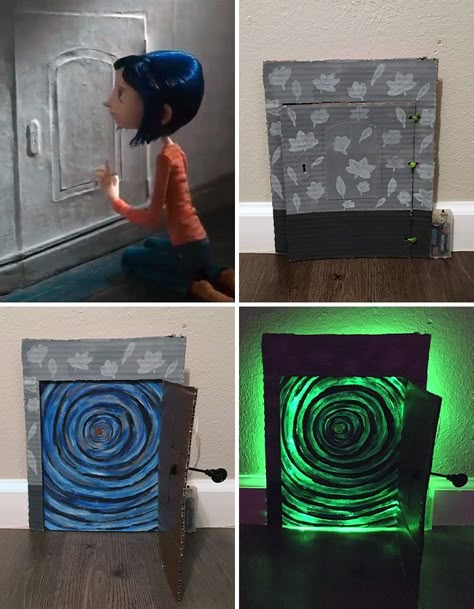 Trunk Or Treat Coraline, Holoween Idea Decor Party, Things To Make For Halloween Decorations, Coraline Themed Quinceanera, Coraline Outdoor Decorations, Coraline Movie Night Ideas, Diy Halloween Movie Decor, Coraline Halloween Party, Caroline Halloween Decoration