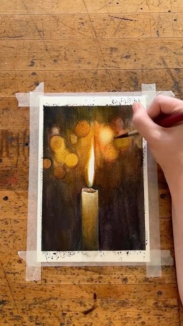 Watercolor Light, Watercolor Candle, Candle Watercolor, Watercolor Candles Painting, How To Paint Light In Watercolor, Watercolor Lantern, Candles Watercolor, Lamp Watercolor Painting, Christmas Candles Watercolor