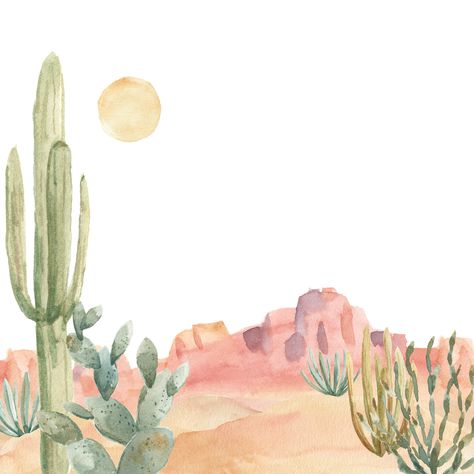 Desert Mountain Art, Desert Aesthetic Drawing, Watercolor Art Desert, Boho Watercolor Painting Easy, Desert Cactus Drawing, Watercolor Desert Sunset, Boho Cactus Painting, Cactus Desert Painting, Boho Landscape Painting