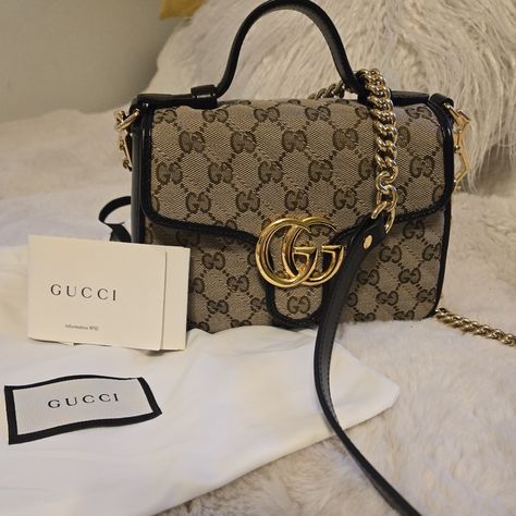 Gucci Beautiful Everyday Bag. New Without Tags. See Last Picture For Dimensions. Black/Tan Current Item. Comes With Dustbag And Cards. Retails For $1860. Thanks For Looking. Gucci Bag Women, Gucci Aesthetic Bag, Expensive Bags Luxury, Hand Bags For Women Style, Gucci Bag Aesthetic, Old Money Bags, Brown Gucci Bag, Gucci Bag Outfit, Luxury Handbag Collection