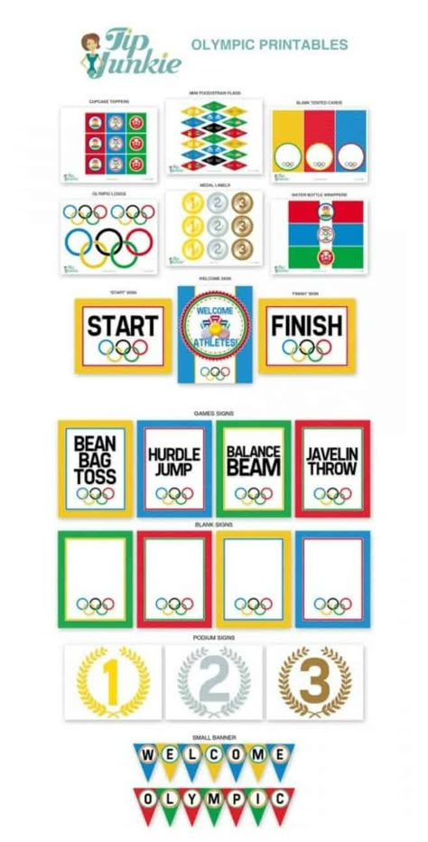 Olympic Printables Free, Olympic Printables, Vbs Olympics, Preschool Olympics, Office Olympics, Olympics Decorations, Olympic Theme Party, Olympic Games For Kids, Olympic Idea