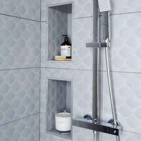 Shower Recessed Shelves, Recessed Shower Shelves, Bathroom Recessed Shelves, Recessed Shelves Bathroom, Bathroom Niche Ideas, Shower Recess, Bathroom Niche, Recessed Shelves, Small Bathroom Interior