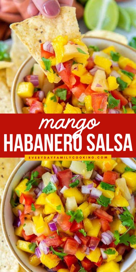 Looking for summer party appetizers? This mango habanero salsa is a great Mexican-inspired dish for summer parties! This tangy, spicy, and sweet dish is an excellent alternative to traditional salsa recipes. Give this recipe a try and impress your guests with a restaurant-quality, fiery dip! Habanero Salsa Recipe, Mango Habanero Salsa, Fresh Mango Salsa, Easy Homemade Salsa, Habanero Salsa, Mango Salsa Recipes, Mild Salsa, Easy Salsa, Spicy Salsa