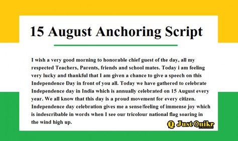 Anchoring Script For Independence Day, Speech On Independence Day Of India, Thanks Speech, Anchoring Script, Congratulations Wishes, Independence Day Speech, Freedom Fighters Of India, Elementary Classroom Themes, Bee Crafts For Kids