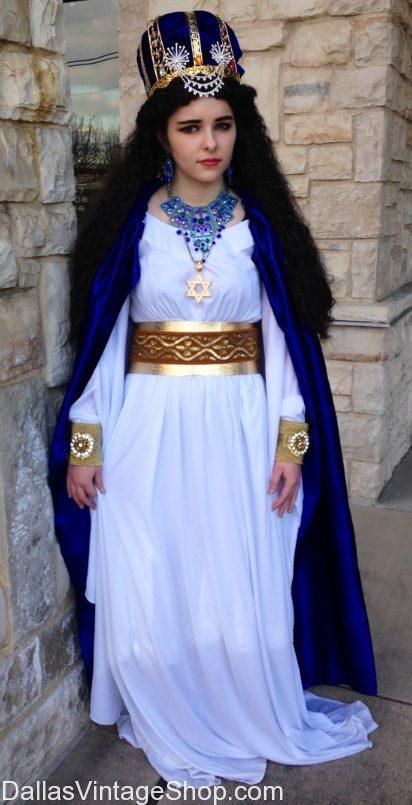 Queen Esther Costume, Purim Theatrical Costumes, Purim Celebration Costume Ideas, Dallas Quality Historical Costume Shop Queen Esther Costume, Queen Esther Bible, Purim Festival, Purim Costume, Long Skirt Top Designs, Biblical Costumes, Purim Costumes, Biblical Hebrew, Queen Esther