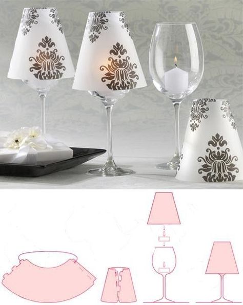 Wine Glass Candle Lamps, Wine Glass Lamp, Wedding Table Deco, Vellum Crafts, Halloween Food Crafts, Wine Glass Candle Holder, Glassware Crafts, Diy Christmas Table, Wine Glass Candle