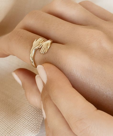 Gold Hand Ring, Hands Rings, Love Hugging, Hug Ring, Ring Couple, Solid Gold Band, Couple Ring, Hand Ring, Love Hug