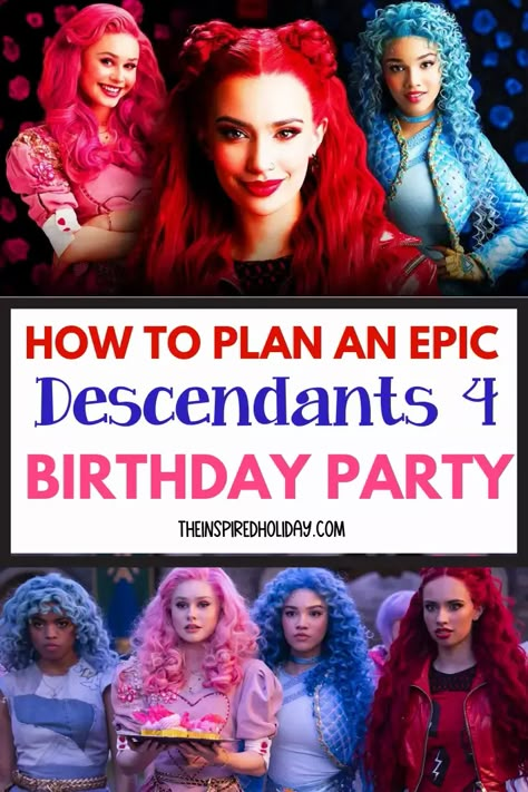 Descendants 4 is already all the rage and kids all over are wanting a Rise of Red birthday party. You might think planning a Descendants 4 birthday is impossible but I got your back. With this guide you will be able to plan the Rise of Red birthday of your little Descendants fans dreams! Red Queen Birthday Party, Descendants Arts And Crafts, Descendants Invitations Free, Descendants Rise Of Red Party Decor, Rise Of Red Cake Ideas, The Descendants Party Ideas, Descendants Cake Pops, Descendants Party Ideas Games, Descendants Themed Food