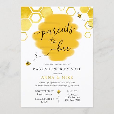 Parents To Bee, Bee Illustrations, Baby Shower By Mail Invitation, Shower By Mail Invitation, Baby Shower By Mail, Bee Baby Shower Invitations, Bee Invitations, Honey Bee Baby Shower, Shower By Mail