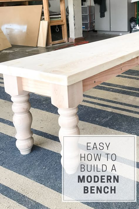 Easy DIY bench tutorial. How to build a modern farmhouse bench for your entryway, dining room, bedroom or great for outdoors too! Build A Farmhouse, Farmhouse Bench Diy, Farm House Dining Room, Kitchen Table Bench, Build A Table, Farmhouse Bench, Diy Dining Room, Diy Farmhouse Table, Diy Dining