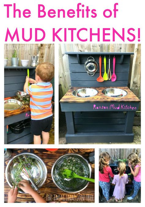 The fantastic benefits of mud kitchens for early child development through sensory play, role play, imaginative play, maths and hands on exploration! We are huge lovers of outside play and learning and have spent many a happy hour watching the kids splosh about with water, build with wet sand, dig in the dirt, plant flowers,...Read More » Mud Kitchen For Kids, Mud Kitchens, Outdoor Play Space, Fun Backyard, Imagination Tree, Outdoor Play Spaces, Diy Mud Kitchen, Outdoor Play Areas, Outdoor Play Area