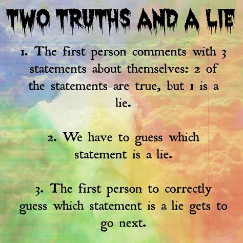 Two Truths and a Lie game 3 Truths And A Lie Game Ideas, 2 Lies 1 Truth Game, Two Truths And A Lie Game, 2 Truths And A Lie Ideas Game, Two Truths And A Lie Ideas, 2 Truths And A Lie Ideas, 2 Truths And A Lie, 7 Siblings, 3 Rabbits