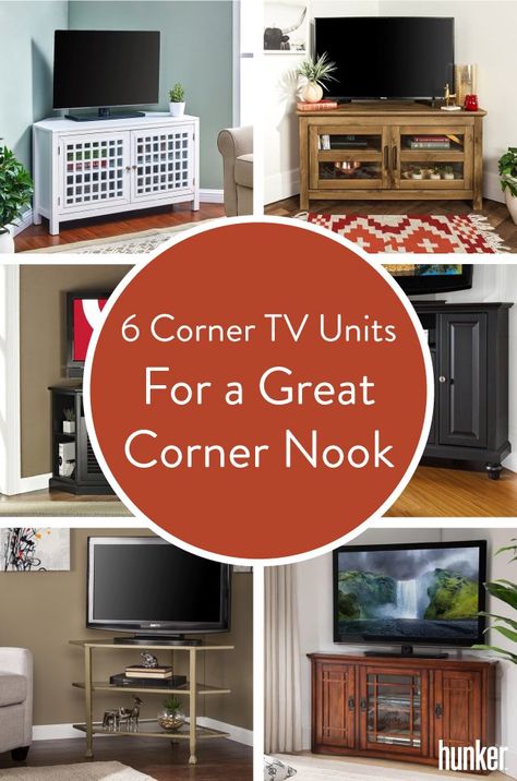 Whether it's your living room, bedroom, or media room here are six corner TV units that are optimally designed for your television viewing. Under Tv Corner, Small Living Room With Corner Tv, Corner Tv Entertainment Center Ideas, Corner Television Ideas Living Rooms, Corner Tv Units In Living Room, Corner Mount Tv Living Room, Corner Tv Bedroom, Corner Media Wall Ideas, Living Room Tv In Corner