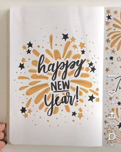 New Year Bujo Cover, New Years Bullet Journal, Bullet Journal January Spread, January Bullet Journal Cover, New Year Bullet Journal, Year Bullet Journal, January Bujo, New Year Doodle, Bujo Cover