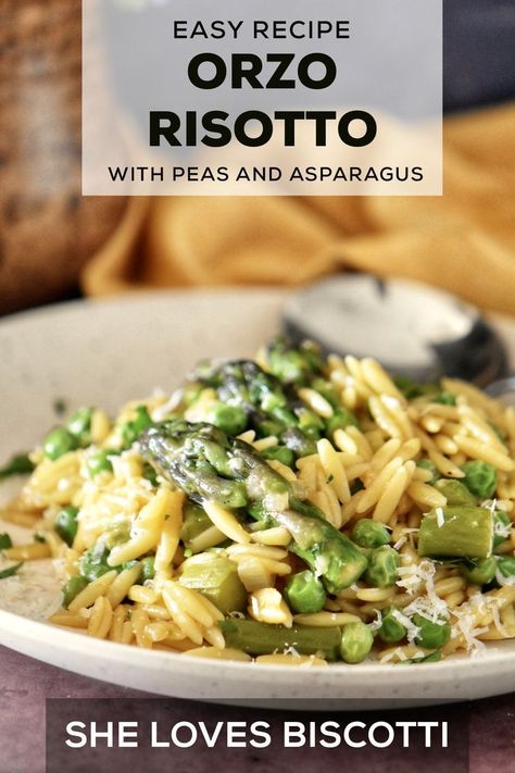 Orzo risotto with peas and asparagus on a plate. Orzo Recipes Healthy, Asparagus Side Dish Recipes, Health Salad Recipes, Orzo Asparagus, Recipe With Peas, Orzo Recipes Side, Easy Orzo, Risotto With Asparagus, Asparagus And Peas