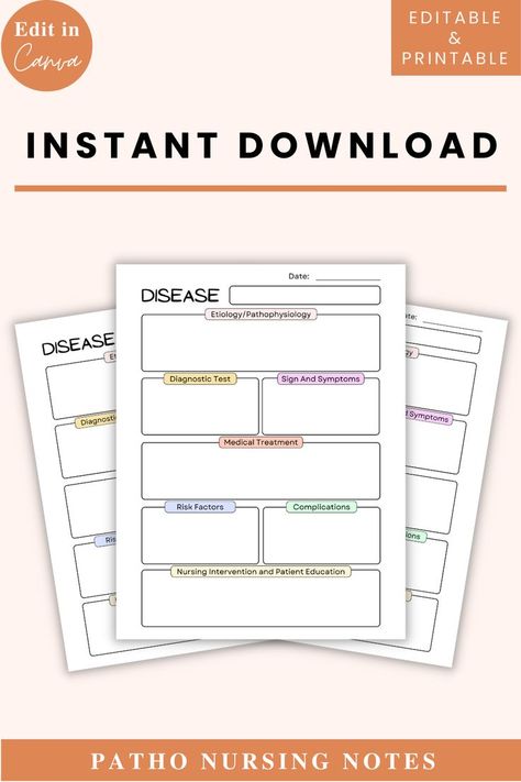 Nursing Guide Template, Patho Nursing Notes, Nursing Notes, Pathophysiology, Concept Map Template, Pathophysiology Note, Nursing Concept Map Pharmacology Nursing Study Notes Template, Disease Study Template, Pathophysiology Nursing Notes Template, Disease Template Nursing, Pathophysiology Nursing Concept Map, Studying Templates, Pathophysiology Nursing Study Guides, Nursing Templates, Nursing Concept Map