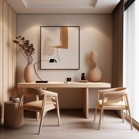 How to Create a Japandi Office - The Zen Workspace Japandi Study Area, Organic Modern Study Room, Japandi Bedroom With Desk, Office Japandi Style, Japandi Study Table, Japandi Home Office Design, Japandi Office Interior, Japandi Style Office, Zen Study Room