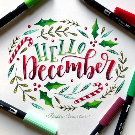 Hello December Tumblr, December Journaling, Hello December Quotes, Artistic Lettering, Hello December Images, Calligraphy Diy, Tombow Pens, December Pictures, December Bullet Journal