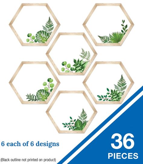 Cut-outs offer a variety of ways to enhance your classroom displays. Decorate any area of your classroom with the 36-pack of assorted Simply Boho Hexagons Colorful Cut-Outs®. Featuring 6 each of 6 designs, the wood detail with spots of greenery will add a tranquil touch to any space. Each cut-out measures 5.49" x 4.53". Welcoming Classroom, Trendy Classroom, Cubby Tags, Classroom Accessories, Writing Room, Blue Horse, Empty Spaces, Classroom Design, Wood Detail