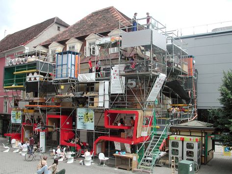 Scaffolding Design, Parasitic Architecture, Temporary Architecture, Graz Austria, Architect Magazine, Architectural Materials, Casa Container, Adaptive Reuse, Open Studio