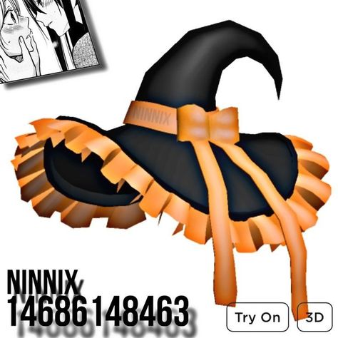 Roblox Ids, Roblox Code, Halloween Witch Hat, Halloween Hats, Create An Avatar, Roblox Fits, Halloween Hair, Roblox Codes, Witch Hat