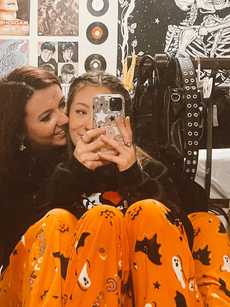 wlw couple aesthetic fall halloween aesthetic matching halloween pj pants lesbian sapphic love couple orange black pj ghost pants mirror picture Cute Poly Couple Aesthetic, Fall Wlw Aesthetic, Wlw Fall Aesthetic, Zesty Wallpaper, Wlw Sleepover, Wlw Matching Outfits, Wlw Couple Costumes, Lesbian Couple Halloween, Sapphic Halloween