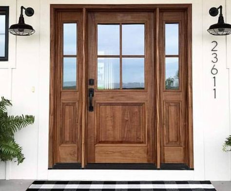 Front Door With Sidelights Brick House, Front Door With Sidelights, Door With Sidelights, Farmhouse Fixer, Farmhouse Fixer Upper, House Front Door Design, House Details, Wooden Front Doors, House Front Door