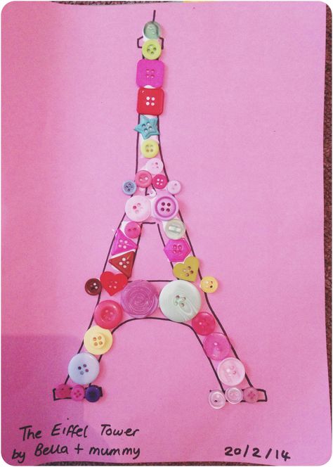 Button crafts with Bella. Eiffel Tower World Crafts For Kids, Around The World Crafts, Eiffel Tower Craft, France For Kids, Around The World Crafts For Kids, France Craft, France Christmas, Paris Crafts, Around The World Theme