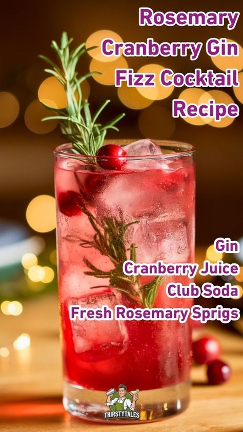 Rosemary Cranberry Gin Fizz Cocktail Recipe: Mix Up Autumn's Perfect Sip! - Thirsty Tales Elderberry Gin Cocktail, Cocktail With Rosemary, Gin Rosemary Cocktail, Gin Recipes Cocktails, Sloe Gin Fizz Recipe, Drinks With Gin, Cranberry Gin Fizz, Fancy Beverages, Drink Flights