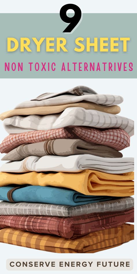 Here are my absolute best dryer sheets alternatives for sustainable laundry, non toxic alternatives! I compiled 9 items for you to check out! I sorted through mountains of dirty laundry to identify the ideal non-toxic dryer sheet alternatives you can use with your sustainable laundry detergent because conventional dryer sheets make the mess worse. / best dryer sheets, best diy dryer sheets, best natural  dryer sheets/ Natural Dryer Sheets, Dryer Sheet Alternative, Diy Dryer Sheets, Sustainable Laundry, Dryer Sheet, Conserve Energy, Home Health Remedies, Renewable Sources Of Energy, Dryer Sheets