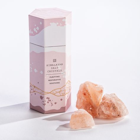 Himalayan Bath Salt Crystals - Shoppe Geo Himalayan Salt Bath, Salt Crystals, Himalayan Salt Crystals, Crystal Bath, Skincare Packaging, Salt Crystal, Crystal Box, Spa Inspiration, Box Packaging Design