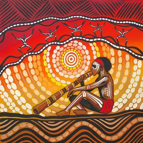 About the Didgeridoo | The Prosperity Project Aboriginal Art Australian, Aboriginal Art Symbols, Aboriginal Art Dot Painting, Native Artwork, Aboriginal Dot Painting, Indigenous Australian Art, Aboriginal Dot Art, Didgeridoo, People Drawing