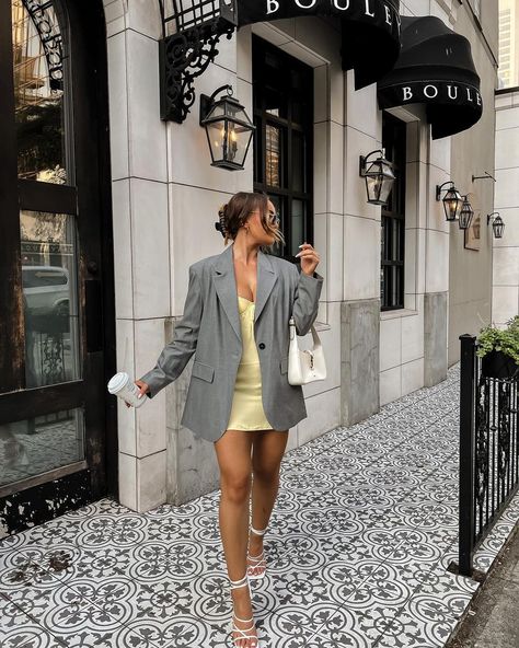 M I C H A E L A J A N E on Instagram: "mini dresses + blazers are 👌🏼" Blazer With Mini Dress, Blazer And Mini Dress, Mini Dress With Oversized Blazer, Chic Semi-formal Mini Blazer Dress, Formal Single-breasted Mini Blazer Dress, Oversized Blazer Mini Dress, Single-breasted Mini Blazer Dress For Spring, Blazer Dress, Fashion Inspo