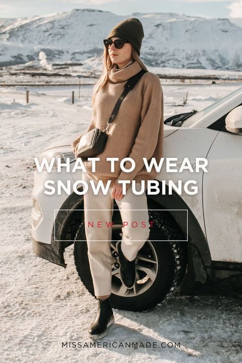 Don't let dreary winter weather get you down! Embrace the fun of snow tubing with the perfect outfit. From cozy sweaters to insulated jackets, we've got the essential pieces for staying warm and fashionable on the slopes. Let's make memories in the snow! #WinterActivities #SnowFun #FashionInspiration Snow Weather Outfits Winter, What To Wear In The Snow, Snow Tubing Outfit For Women, Snow Weather Outfit, Tubing Outfits, American Made Clothing, Snow Tubing, Snow Outfit, Warm Leggings