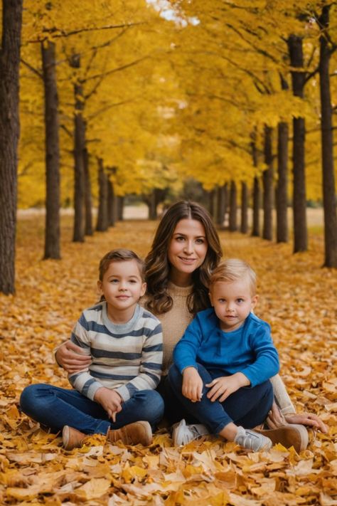 An enchanting image showcasing fall family photo ideas, portraying heartwarming moments amidst the beauty of autumn. Preserve the love and togetherness of your family with these delightful photo concepts for your fall memories! 🍂👨‍👩‍👧‍👦📸🍁 Fall Leaf Family Photos, November Photoshoot Ideas Family, Family Fall Portraits, Family Of 4 Fall Photos, Fall Family Of 4 Photoshoot, Single Mom Family Pictures, Pumpkin Patch Family Photos, Autumn Family Photoshoot, Pumpkin Photoshoot